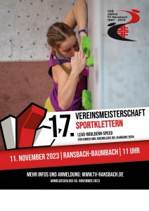 Plakat zur Vereinsmeisterschaft Sportklettern 2023 des Turnverein Ransbach