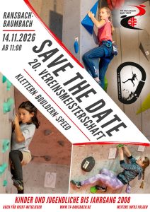 Plakat Vereinsmeisterschaft Sportklettern 2026 des TV Ransbach Safe the date